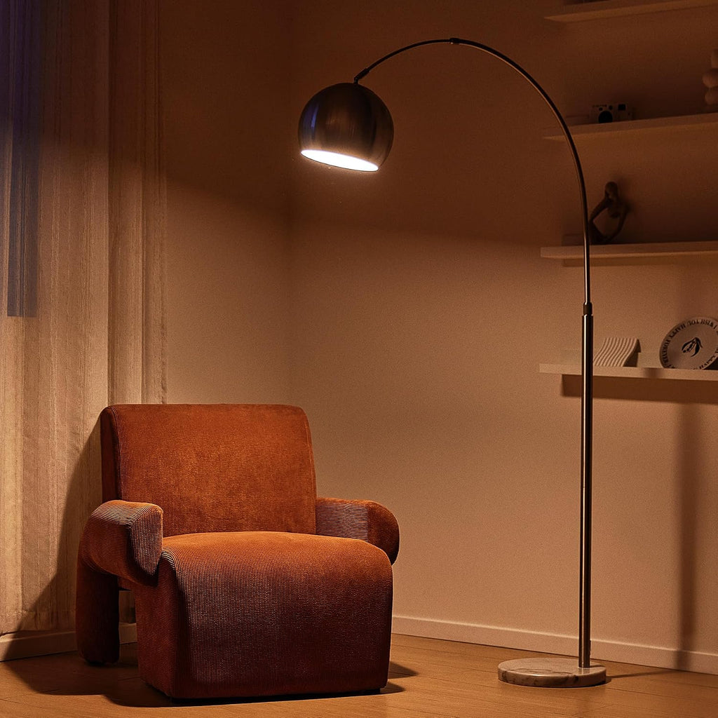 CO-Z Modern Floor Lamp for Living Room, Brushed Nickel Arc Floor Lamp with LED Bulb, Marble Base Contemporary Tall Lamp for Living Room Couch Sofa, Height Up to 69 Inch