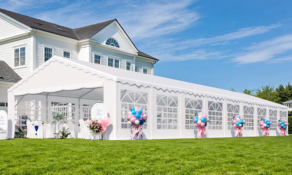 EROMMY 20x60FT Heavy Duty Party Tent, White Outdoor Event Canopy with Removable Sidewalls, Roll-up Doors & Storage Bags, Large Gazebo Shelter for Wedding, Commercial, and Backyard Use