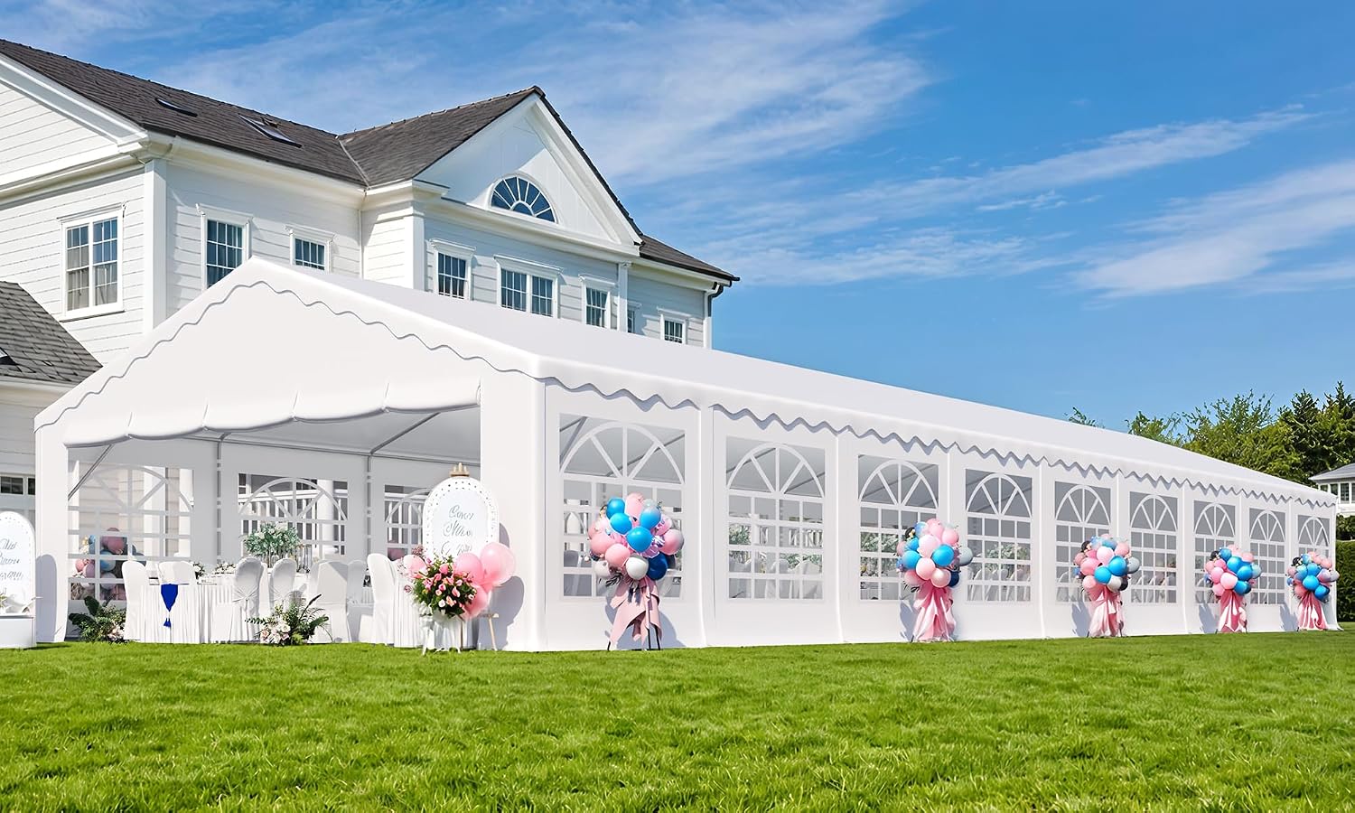 EROMMY 20x60FT Heavy Duty Party Tent, White Outdoor Event Canopy with Removable Sidewalls, Roll-up Doors & Storage Bags, Large Gazebo Shelter for Wedding, Commercial, and Backyard Use