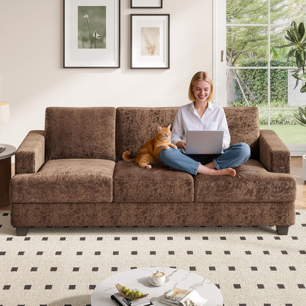 COPIAE 89 Inch Sofa with Extra Deep Seats Oversize,3 Seater Sofa for Living Room, Modern Couch and Sofa, Comfy Armrests and Seats and Backrests, Easy Installation,Chenille Fabric Brown