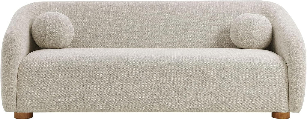 Modway Holland 85 Inch Minimalist Curved Back Sofa in Dove Gray – Chenille Fabric Sofa with Ball Throw Pillows and Wood Feet – Modern 3-Seater Couch for Living Room
