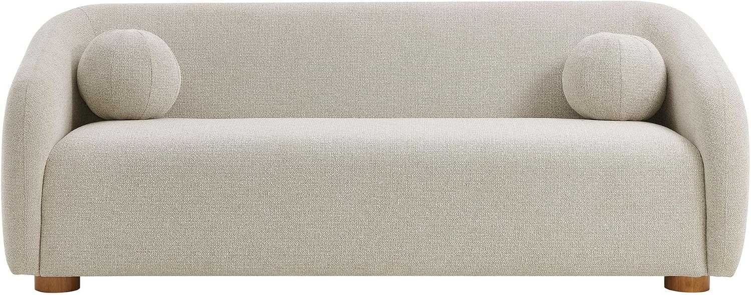 Modway Holland 85 Inch Minimalist Curved Back Sofa in Dove Gray – Chenille Fabric Sofa with Ball Throw Pillows and Wood Feet – Modern 3-Seater Couch for Living Room