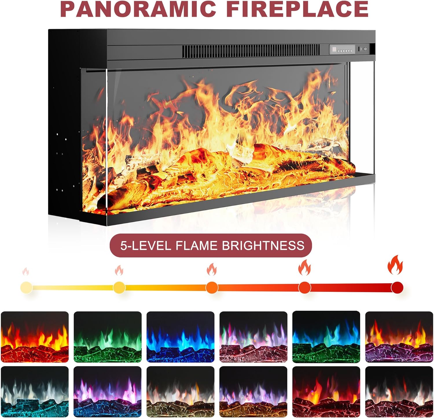 97' Fireplace TV Stand with 36' Electric Fireplace, Farmhouse Entertainment Center for TVs up to 100', Media Console Table with Large Storage Cabinets, for Living Room, Black