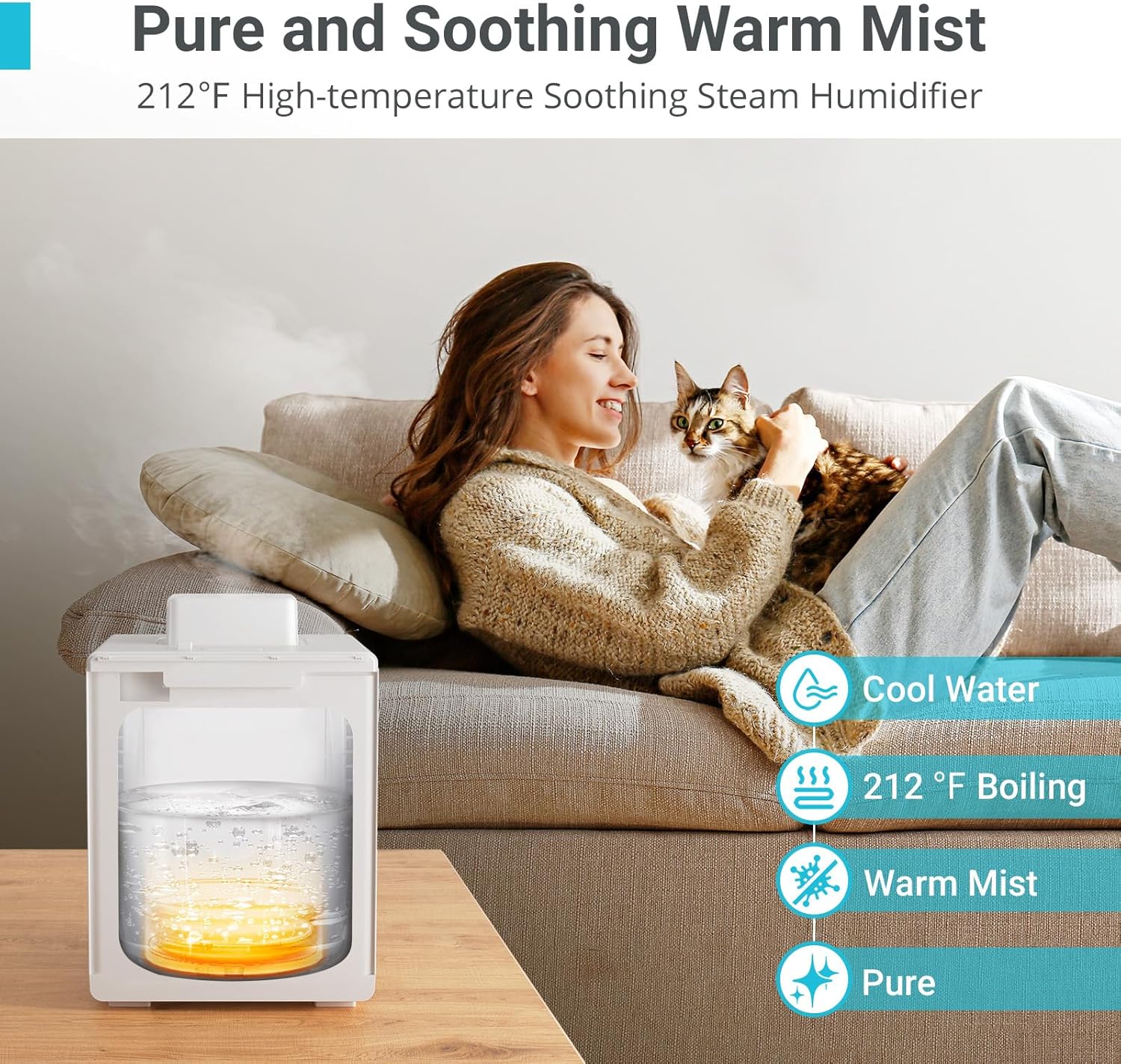Livatro Stainless Steel Humidifier, 3L Warm Mist Humidifier, Easy Clean with Warm Steam Humidifier, Healthy Air Mist Humidifiers for Bedroom Living Room, with Sleep Mode and Auto-off Setting