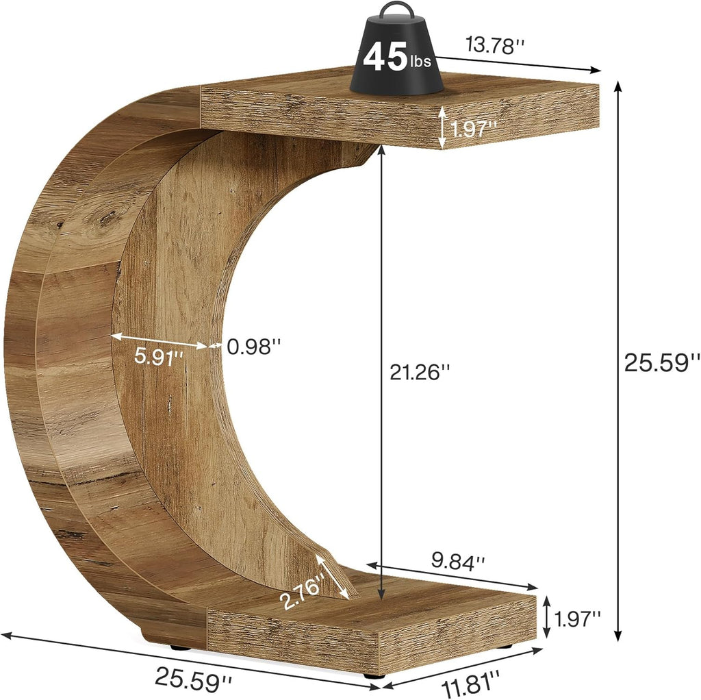 Tribesigns C-Shaped End Table, Side Table for Couch Sofa Living Room Bedroom Small Space, Rustic Brown