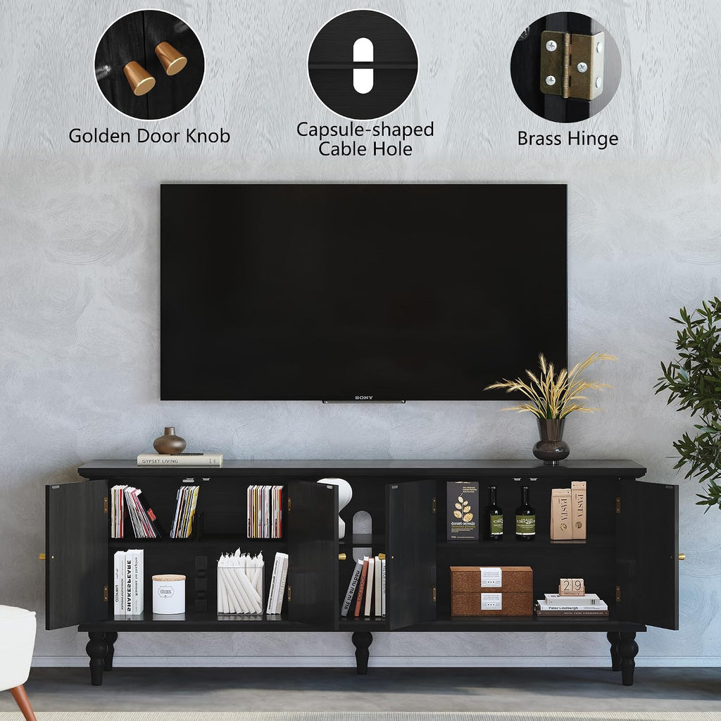 3More 67' Mid Century Modern TV Stand with Window Design,Wood Entertainment Center with Open Shelf,Up to 70' Media TV for Living Room or Bedroom,Black