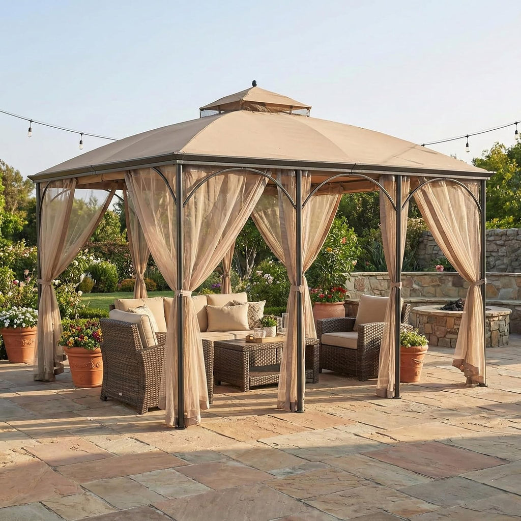 Garden Winds Reinforced RipLock 350 Replacement Canopy Top Cover Compatible with Somerset 10' x 12' Gazebo Model L-GZ212PCO-B – Beige
