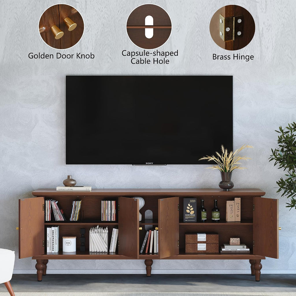 3More 67' Mid Century Modern TV Stand with Window Design,Wood Entertainment Center with Open Shelf,Up to 70' Media TV for Living Room or Bedroom,Walnut