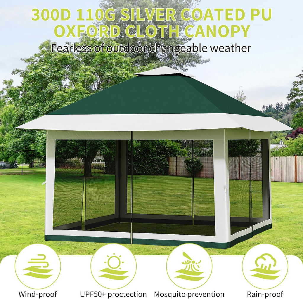 Pop Up Gazebo Tent, 12x12 Outdoor Canopy Patio Shelter with Mosquito Netting, Double Roof Easy Up Screened Canopy, Party Pavilion for Outside Garden, Backyard, Lawn
