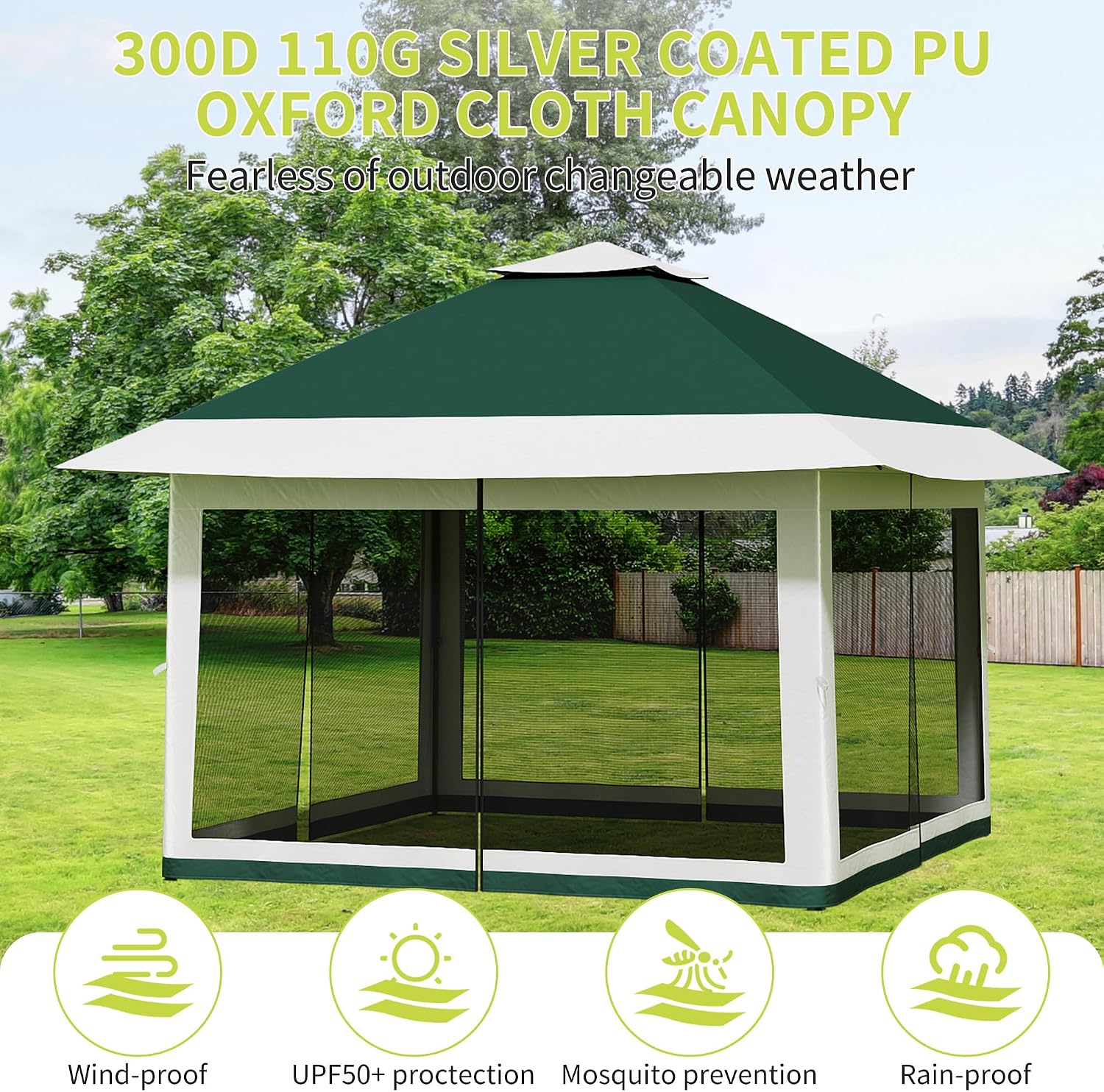 Pop Up Gazebo Tent, 12x12 Outdoor Canopy Patio Shelter with Mosquito Netting, Double Roof Easy Up Screened Canopy, Party Pavilion for Outside Garden, Backyard, Lawn