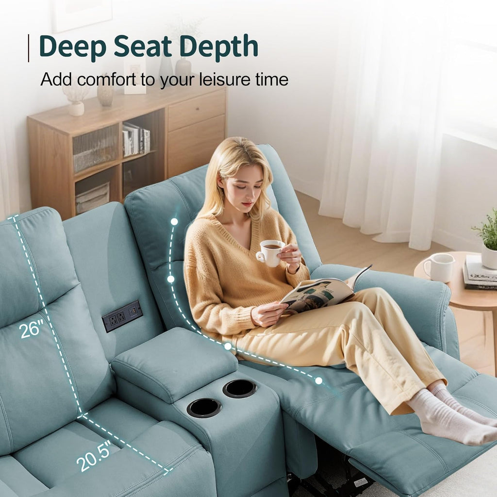 Korser Loveseat Recliner Sofa, Reclining Loveseat Couch, Reclining Couch with Console, USB Port, US Outlets, and Cup Holders, 2-Seater Sofa for Living Room