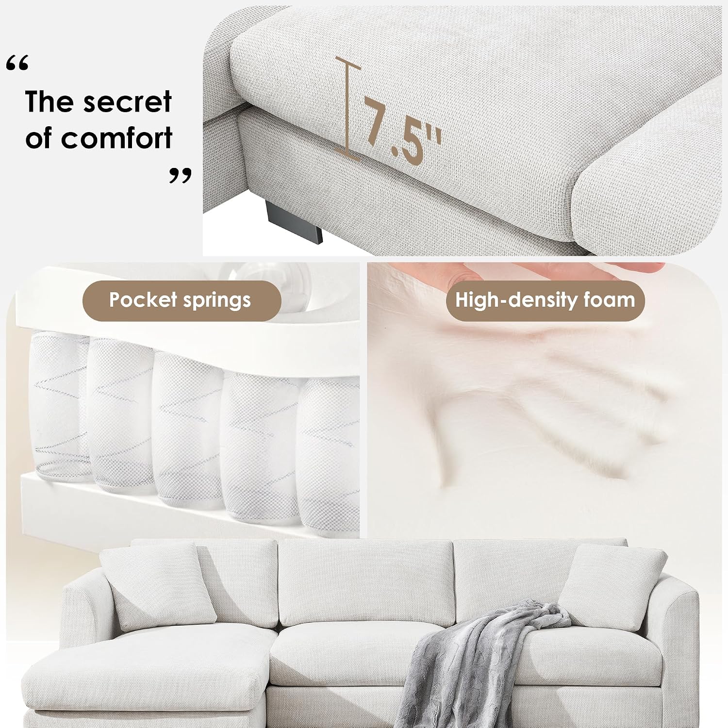 Merax Modern Chenille Sectional Sofa with Oversized Chaise, L-Shaped Couch with 2 Free Pillows, 4-Seat Sleeper Lounge for Living Room, Apartment,Office Minsk Gray