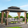 13'x10' Hardtop Gazebo, Aluminum Permanent Pavilion with Polycarbonate Double Roof, Removable Curtains & Mosquito Netting for Patio, Garden, Lawn, Upgrade Your Outdoors: Heavy Duty Hardtop Gazebo