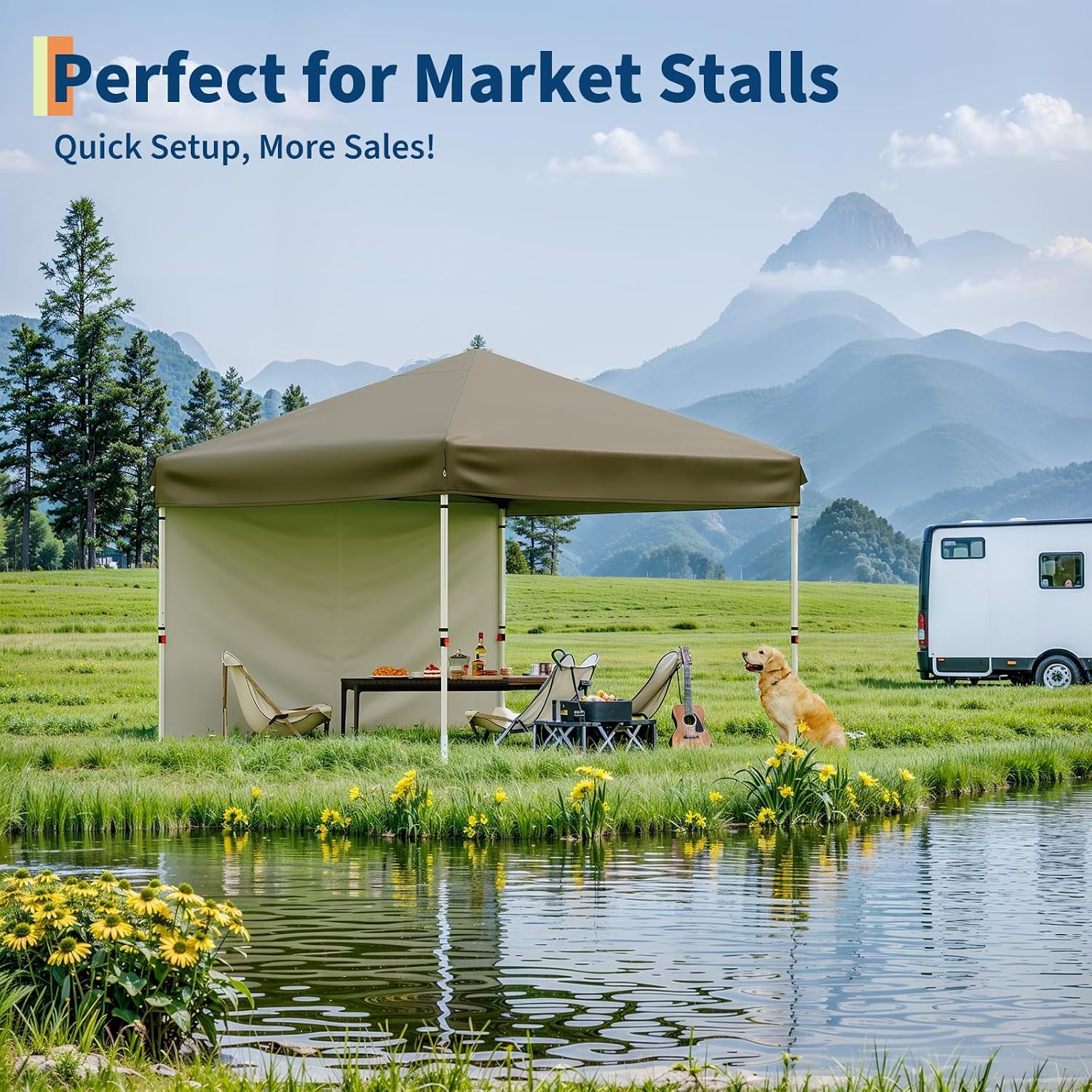 10'x10' Khaki Pop Up Canopy Tent with 3 Sidewalls, Waterproof and UV Resistant Outdoor Gazebo, Easy Up Sun Shade Shelter for Parties, Events, Backyard, Camping