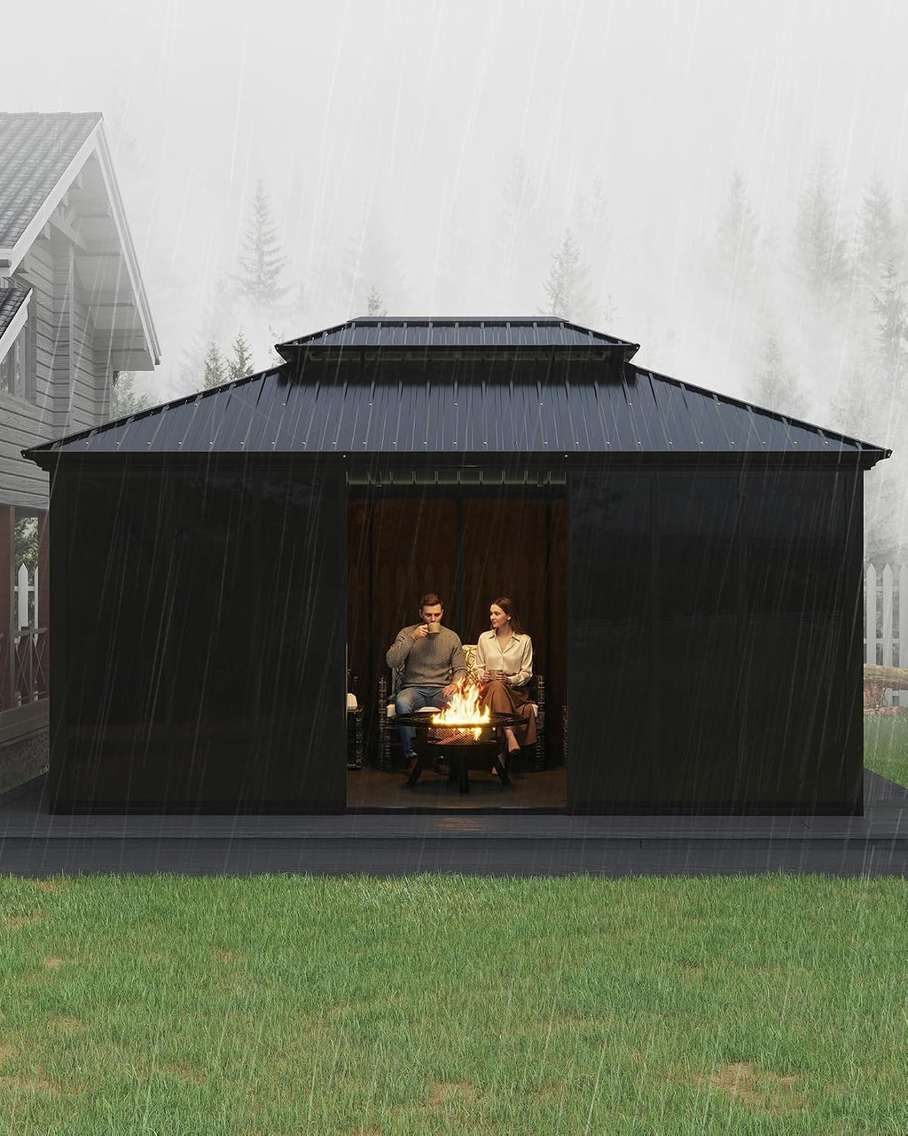Garvee 12x16 ft Hardtop Gazebo Sunroom, Enclosed Gazebo with Floor-to-Ceiling Sliding Doors, All-Aluminum Alloy Frame, Screen Outdoor Room Solarium for Backyard, Patio, and Deck