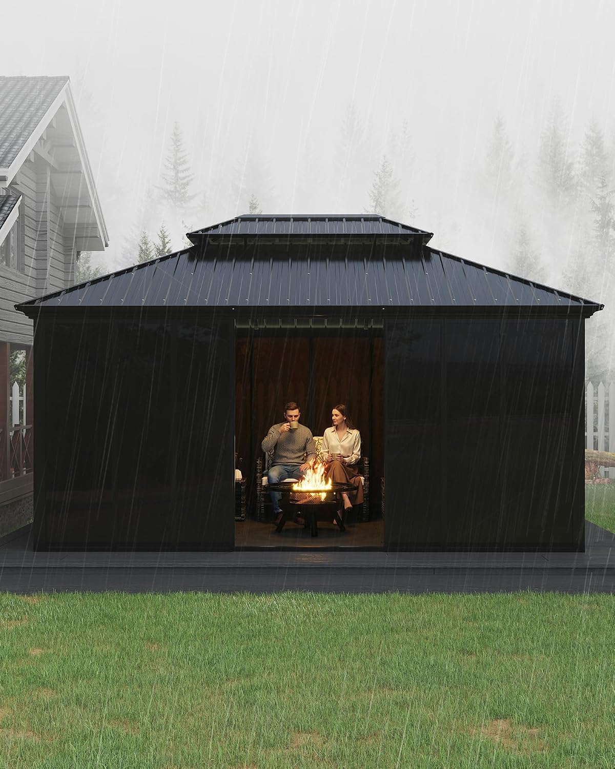 Garvee 12x16 ft Hardtop Gazebo Sunroom, Enclosed Gazebo with Floor-to-Ceiling Sliding Doors, All-Aluminum Alloy Frame, Screen Outdoor Room Solarium for Backyard, Patio, and Deck