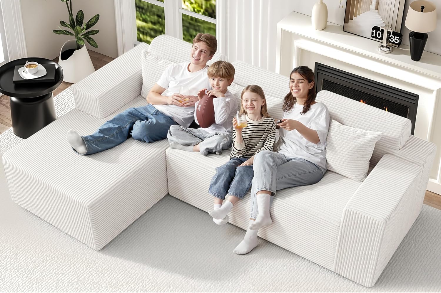 Homguava Modular Sectional Couches for Living Room,105' Cloud Couch with L-Shape Chaise,Comfy Sofa Living Room Sofas with Deep Seat,No Assembly L Couch,Corduroy Fabric(Beige,L)
