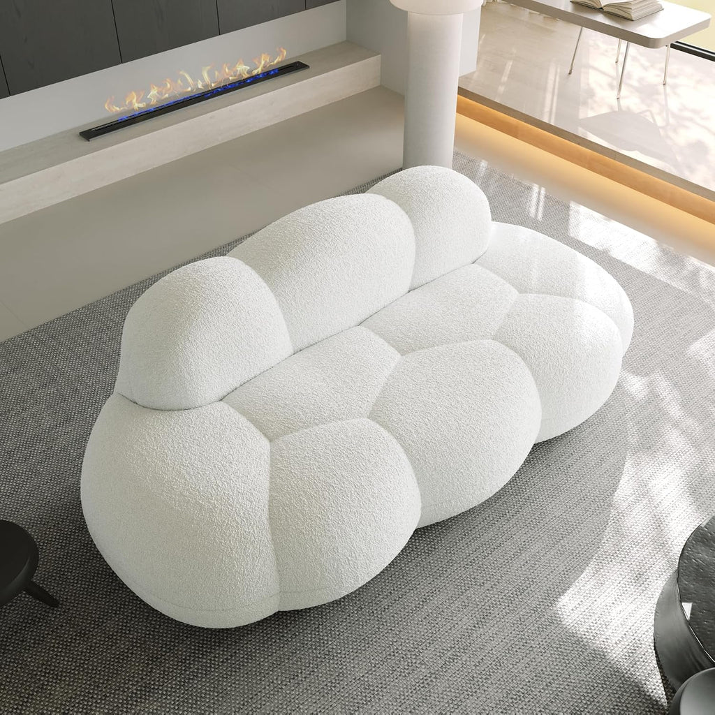 JACH Cloud Shaped Couches for Living Room, Modern Comfy Upholstered Sofa, Cloud Shaped Leisure Sofa, Upholstered Couch for Bedroom, Apartment, Small Space (White, No Assembly Required)