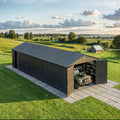 Domi 12x20FT Outdoor Metal Garage Shed, Extra Large Metal Carport with Lockable Double Hinged Doors, Heavy Duty Car Shelter for Car, Truck, Motorcycle and Lawn Equipment, Dark Grey