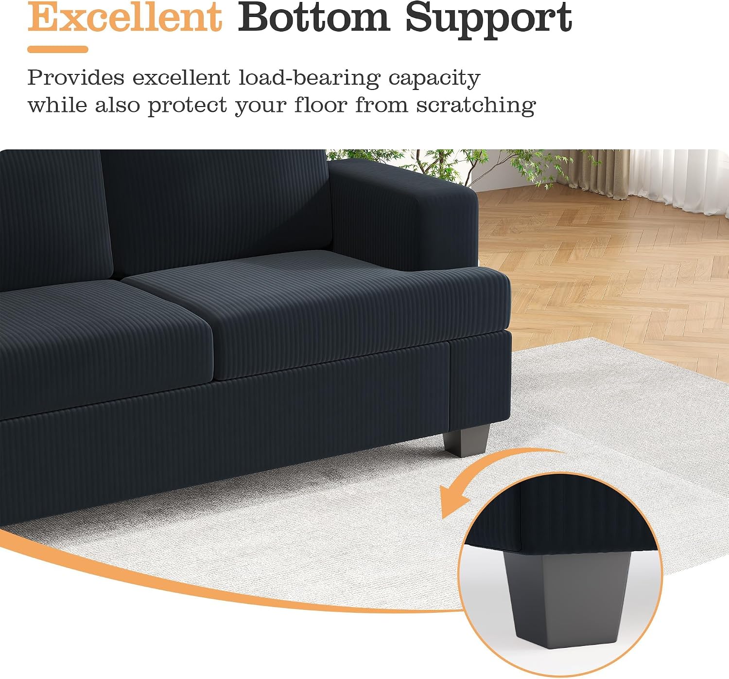 Apicizon Modern Loveseat Set of 2 & 3-Seater Sofa, Corduroy Couch 3 Piece Sofa Set for Living Room, Modern Lounge Sofa Couches for Apartment Lounge, Black