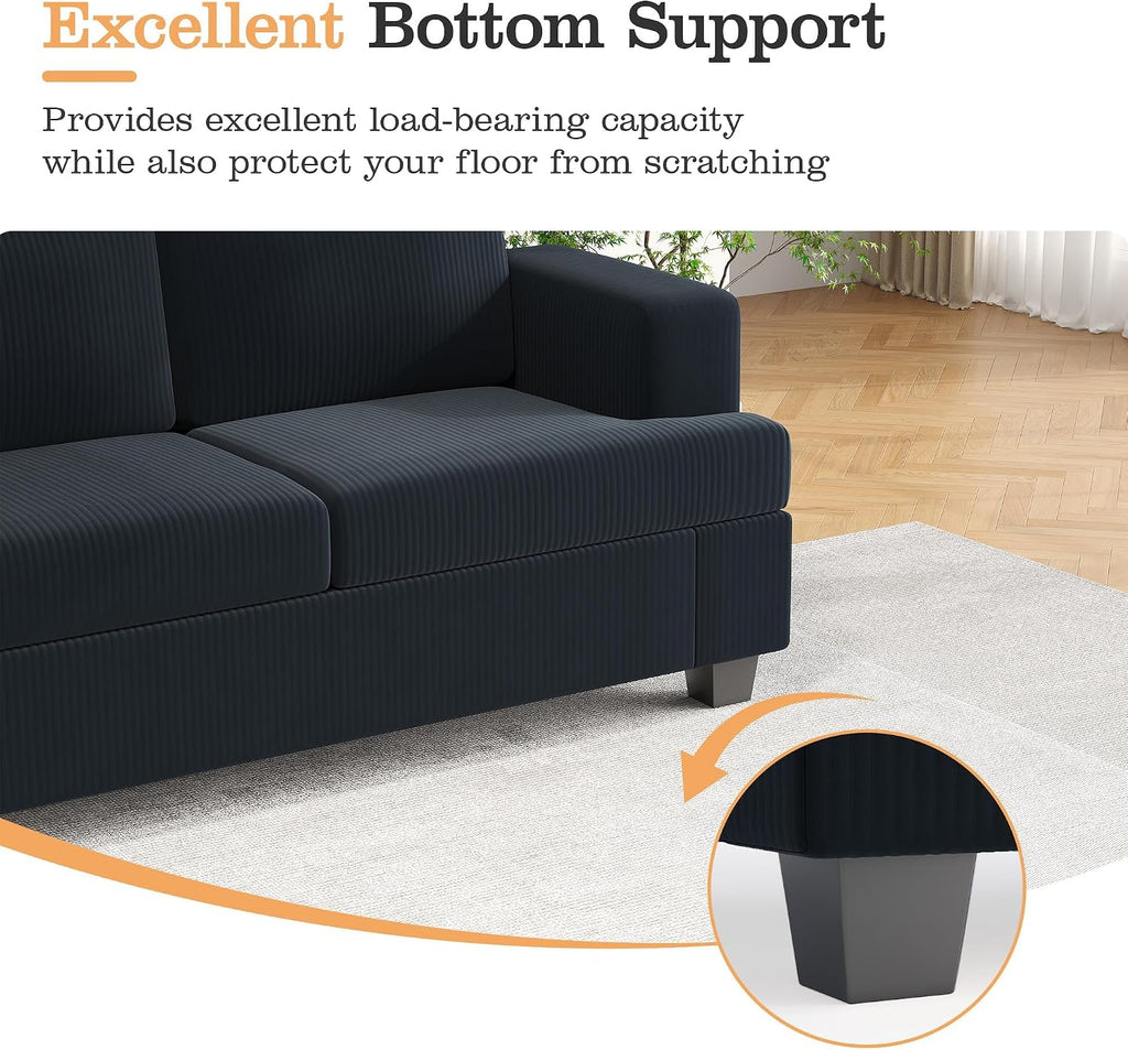 Apicizon Modern Loveseat & 3-Seater Sofa Set of 3, Corduroy Couch 3 Piece Sofa Set for Living Room, Modern Lounge Sofa Couches for Apartment Lounge, Black Corduroy
