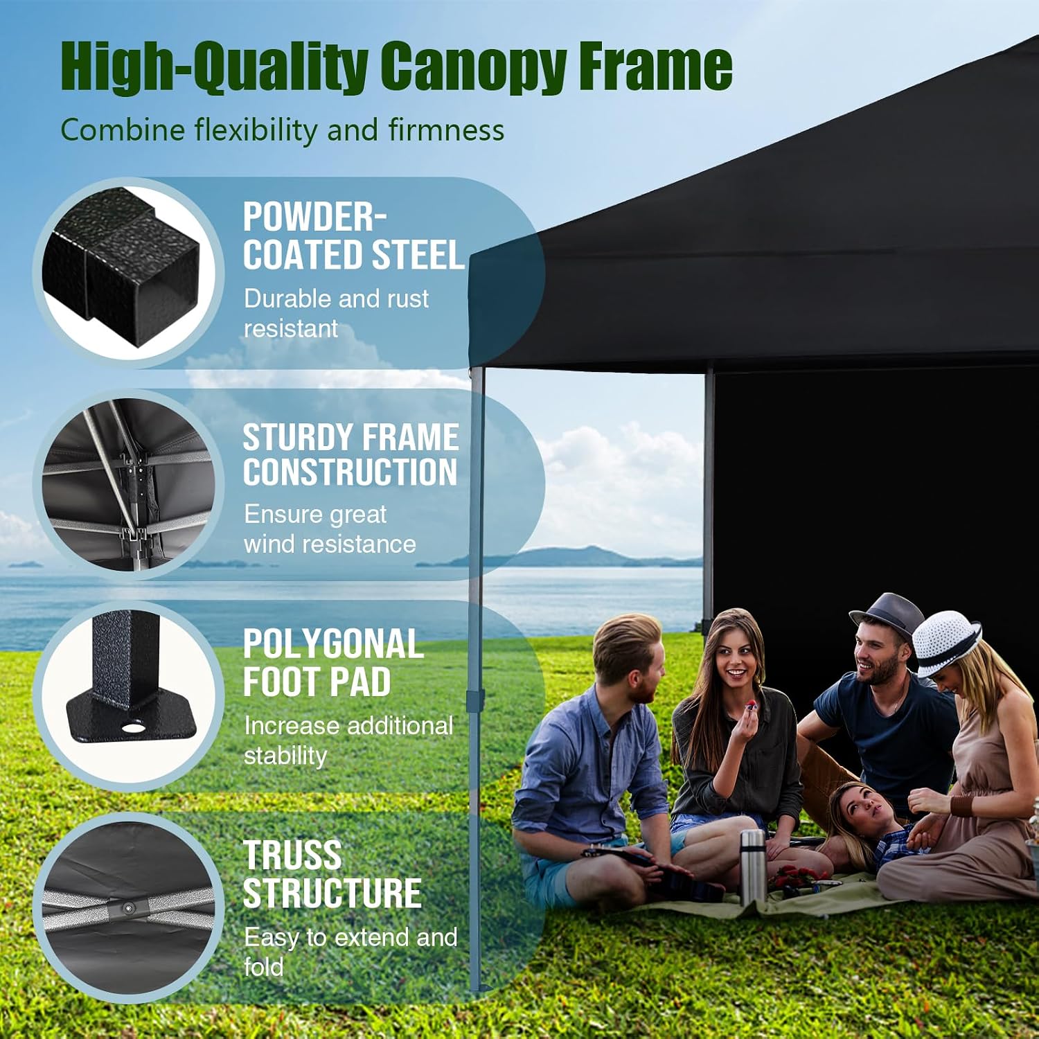 Eurmax USA NOMATTER ONE-Person Open&Close 10x10ft Pop Up Canopy Tent,Portable Shelter for Outdoor Events with 1 Removable Sidewall,Instant Canopies,Temporary Sunshade,Bonus 4 Sand Bags (Forest Green)