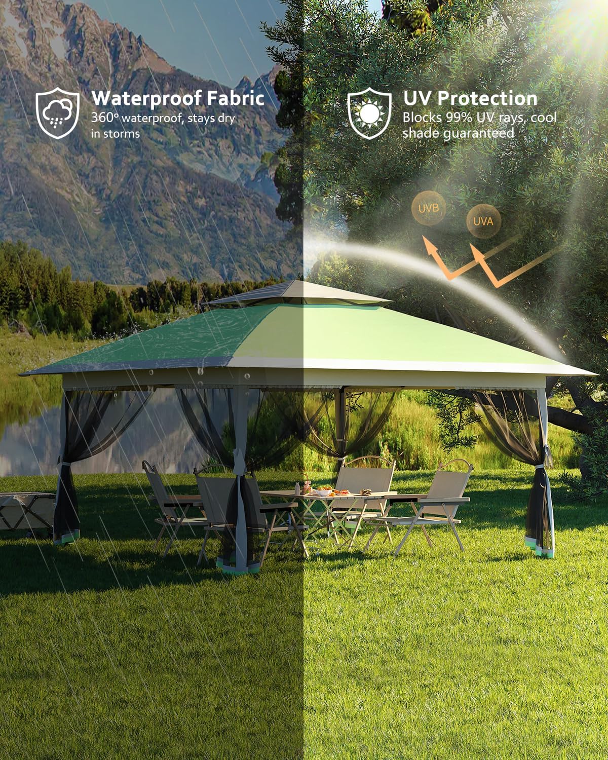 12x12 Canopy Tent, Pop Up Gazebo with Mosquito Netting, Outdoor Gazebo with 4 Sandbags & Wheeled Bag, pop up Canopy for Backyard & Patio Furniture, Patio, Deck