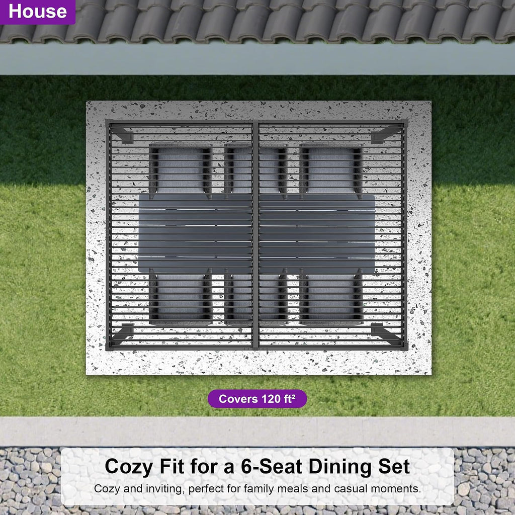 PURPLE LEAF Louvered Pergola w/Light 10' x 12' Aluminum Outdoor Pergola, Adjustable Louvers Roof, Integrated Drainage System 70 Mph High Wind Resistant Small Pergolas for Patio Deck Porch Yard