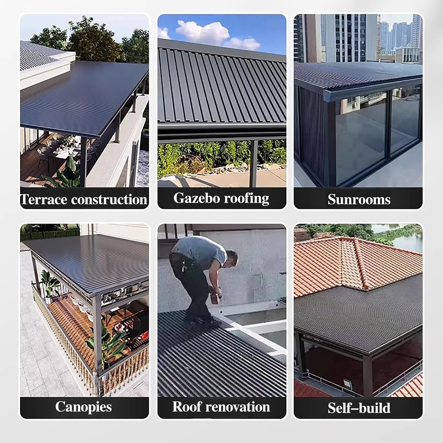 All-Weather Hard Top Gazebo for Backyard Pergola, Aluminum Roofing Panels - Insulated Corrugated Roof Sheets, Sun Room Garages Tiles Board Replacement(1 pcs,L 2m(6.5ft))