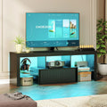 CHOEZON TV Stand with Power Outlet, Modern TV Cabinet for 55 60 inch TVs, Media TV Console with LED Light Strip, Media Entertainment Center with Storage, for Living Room, Bedroom, Black MDS02UDBB