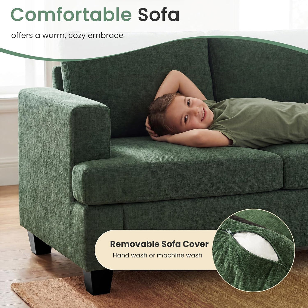 YOUDENOVA 2 Piece Set Comfy Sofa Couch, 3 Seater & Loveseat Sofa with Deep Seats, Modern Sleeper Couch for Living Room, Green Chenille