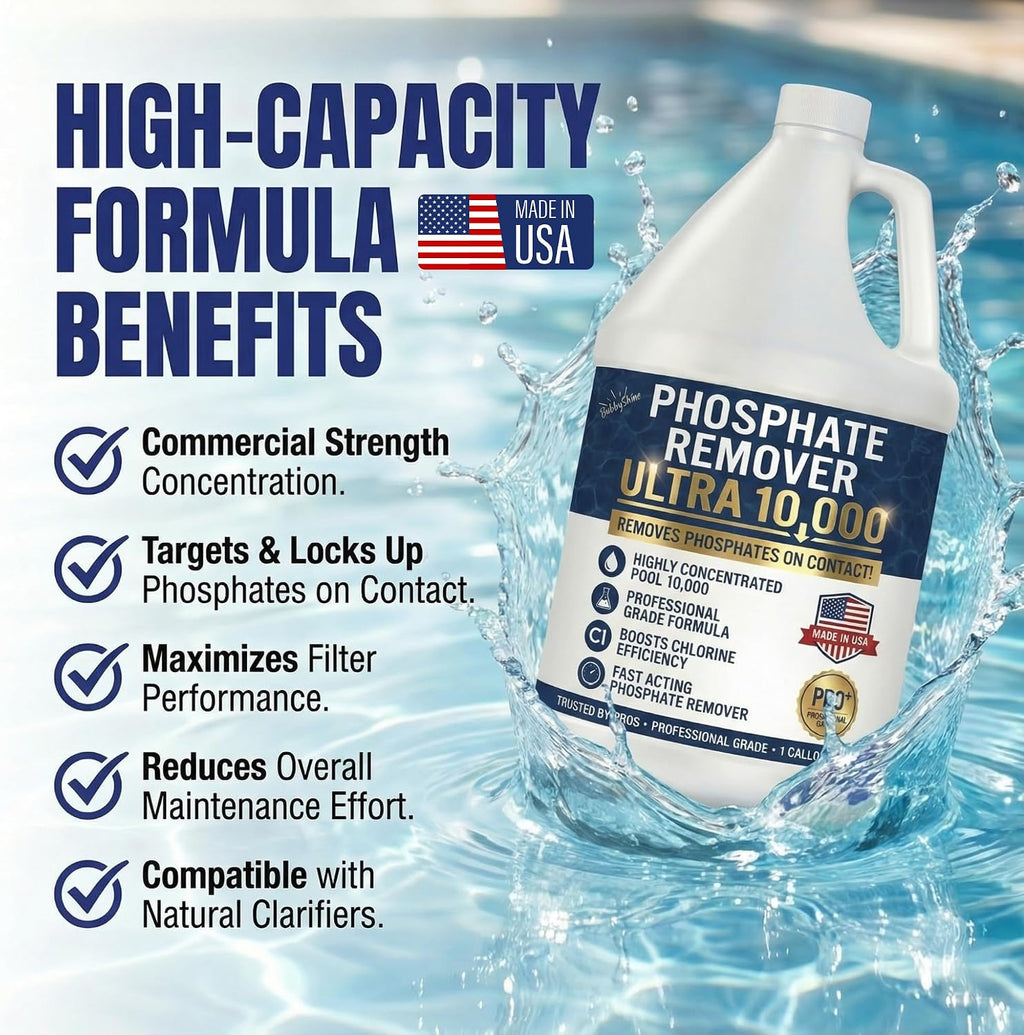 Phosphate Remover Ultra 10000 for Pools, Concentrated Liquid Pool Phosphate Remover for Inground & Above Ground Pools, Saltwater Compatible, 1 Gallon, BubbyShine