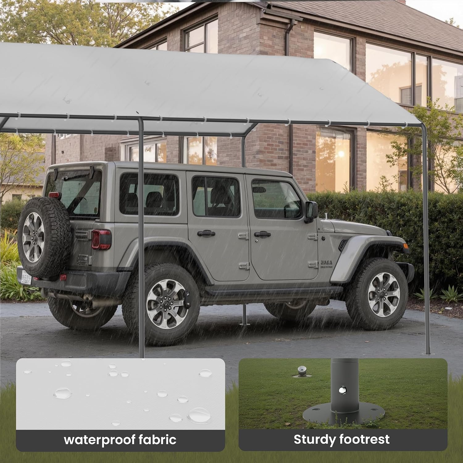 GOJOOASIS 10x20 Carport Heavy Duty Portable Garage Shelter Metal Car Canopy Tent with UV-Resistant & Weatherproof Top Cover for RV & Vehicles (White, 10x20 Without sidewalls)