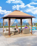 13'x13' Pop Up Gazebo, Heavy Duty Instant Canopy Gazebo with Mosquito Net & Double Roof, 3 Level Adjustable Height Canopy Tent, UV-Resistant Outdoor Party Tent for Backyard, Garden, Lawn