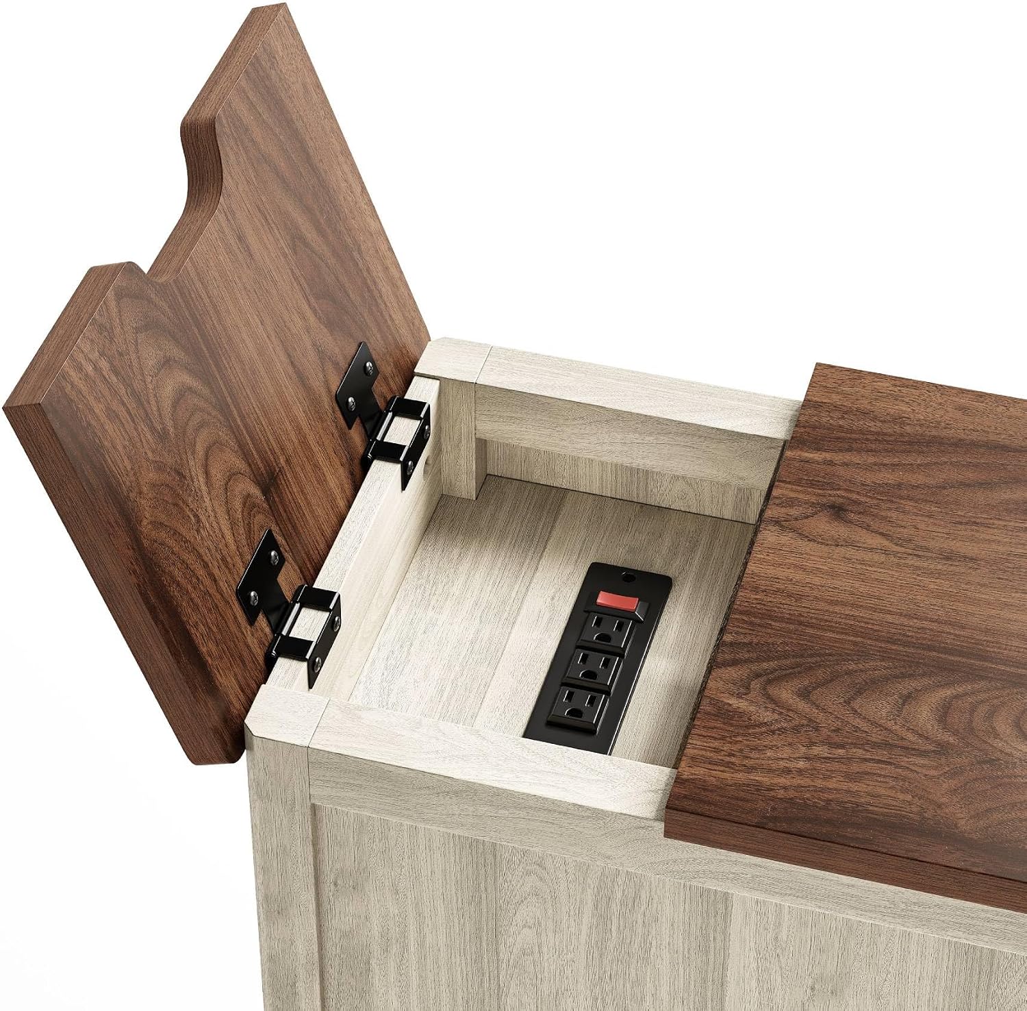 LINSY HOME Farmhouse End Table with Charging Station, Narrow Side Table for Living Room, Sofa Side Table with Drawer and Storage Cabinet, Small Nightstand for Home Office