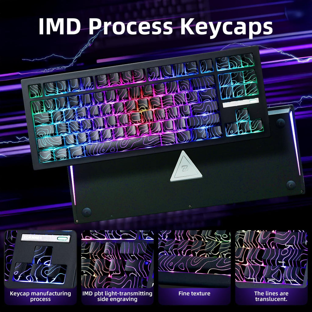 ZORNHER ZH870 Wireless Gaming Mechanical Keyboard,80% Black Custom Creamy Sound Keyboard with Lighted Up Black Topographic Keycaps,Creamy Sounding Linear Switches,Hot-Swappable,RGB Backlit