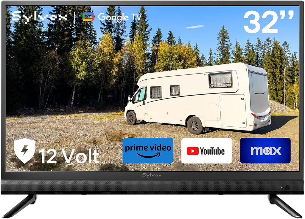 SYLVOX 32-Inch RV TV, 12 Volt Smart TV with Google OS, 178° Wide Viewing, HDMI/USB Ports, AC/DC Power, Voltage Protection for Camper, Motorhome and RV Use