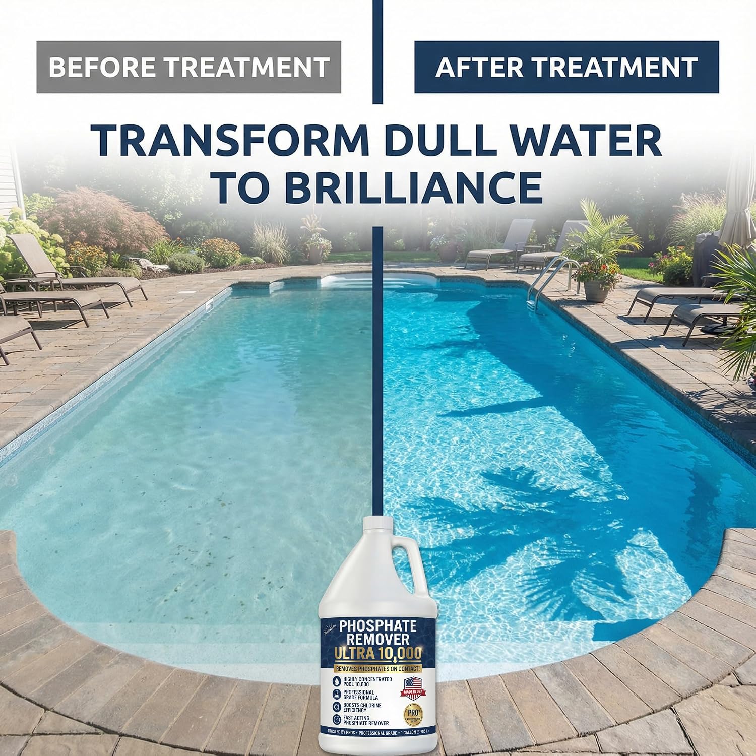 Phosphate Remover Ultra 10000 for Pools, Concentrated Liquid Pool Phosphate Remover for Inground & Above Ground Pools, Saltwater Compatible, 1 Gallon, BubbyShine