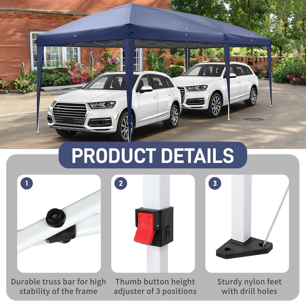 Outvita Canopy Tent Pop Up 10x20 ft, One Push Setup Instant Outdoor Sun Shelter with 6pcs Sidewalls and Carry Bag for Party Wedding Graduation Event Commercial Trade