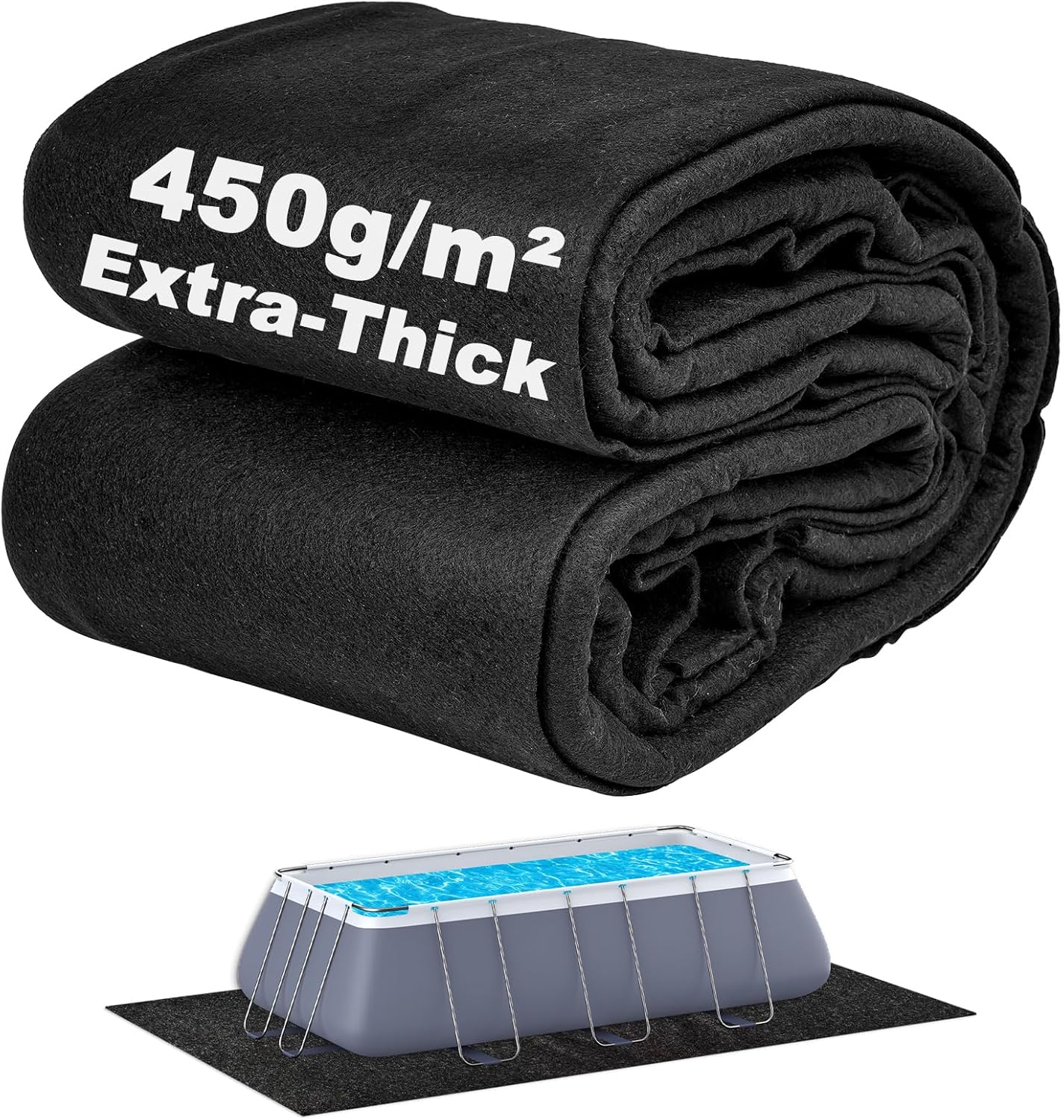 Pool Liner Pad for Above Ground Pools, 12'x 24' Rectangular Extra-Thick Pool Mat, Seamless Comfort Underfoot, Puncture-Resistant Industrial-Grade Black Synthetic Fiber Pad