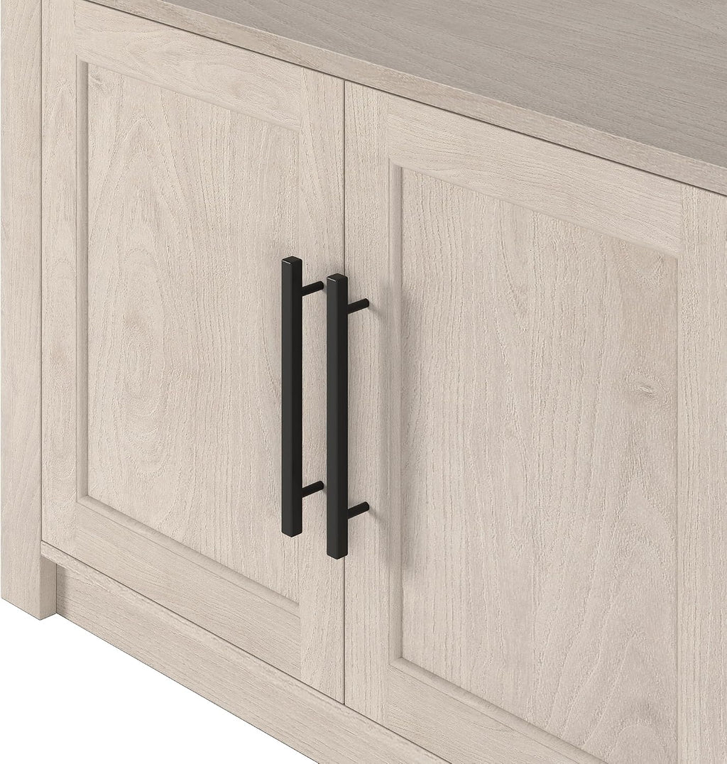 Henn&Hart TV Stand for TVs up to 78' with 2 Conceal Storage Cabinets and Adjustable Shelves for Living Room, Family Room, or Office, Beech White