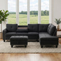 97.5' L Shaped Couch Set Linen, Modular Sectional Couches for Living Room with Storage Ottoman, 4 Seat Home Sofa Living Room Furniture Sets with Chaise for Apartment Office (Black Grey)