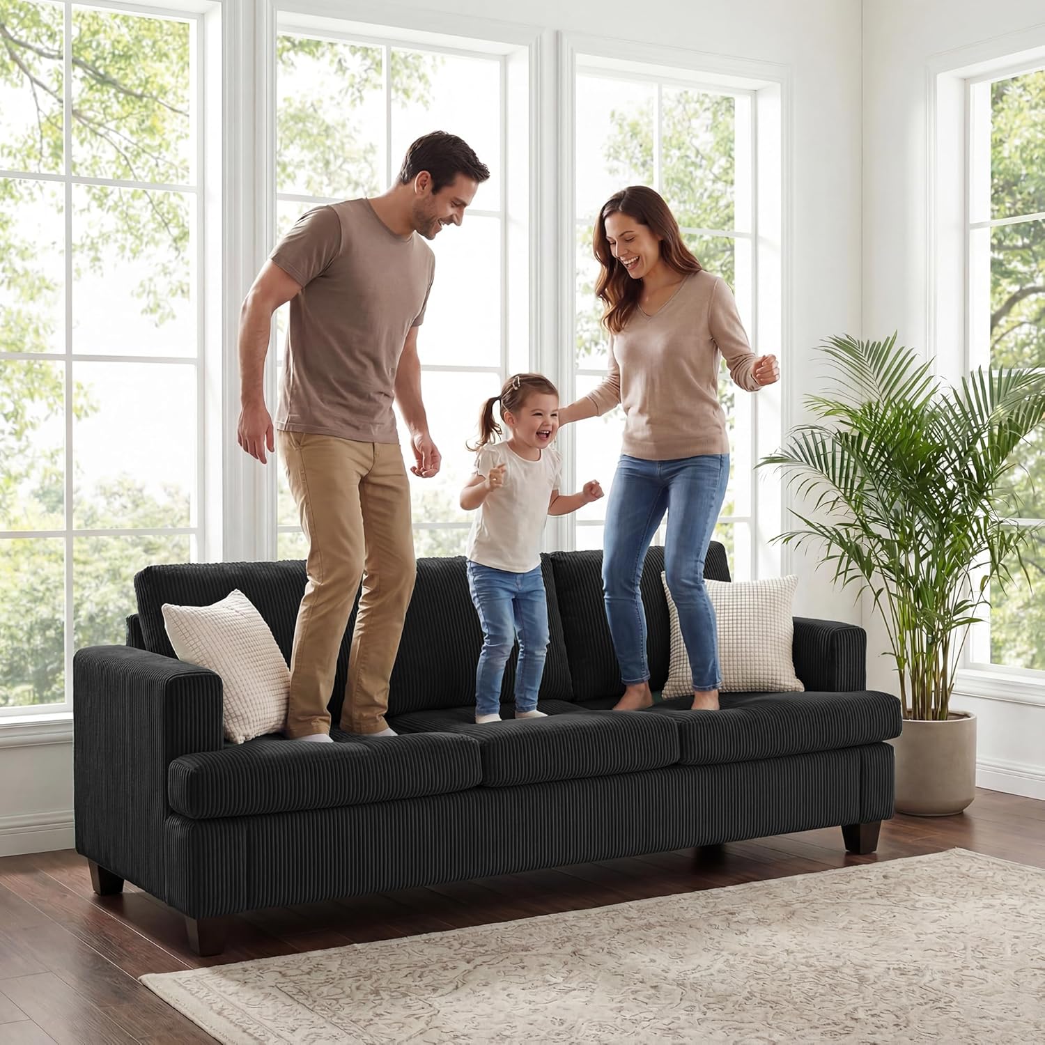 Apicizon 89' Dark Grey Couch for Living Room, Comfy Clound Couch 3 Seater Sofa, Dark Grey Modern Sofa with Removerable Cover for Bedroom, Corduroy