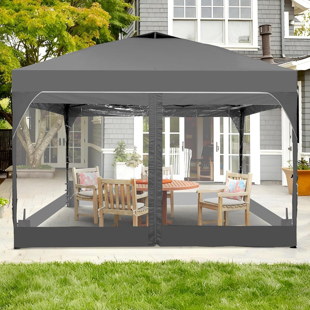 GDY 8x8 FT Pop Up Canopy Tent with One Push Setup,Setup Gazebo with 4 PVC Transparent Sidewalls,Easy Carry for Events, Parties, Camping, Gray