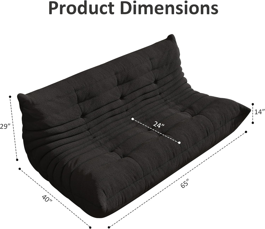 Bean Bag Chair, Cozy Memory Foam Bean Bag Chairs for Adults, Comfy Fireside Accent Chair Lazy Floor Chair for Gaming Bedroom Living Room (Black, 3-Seater)