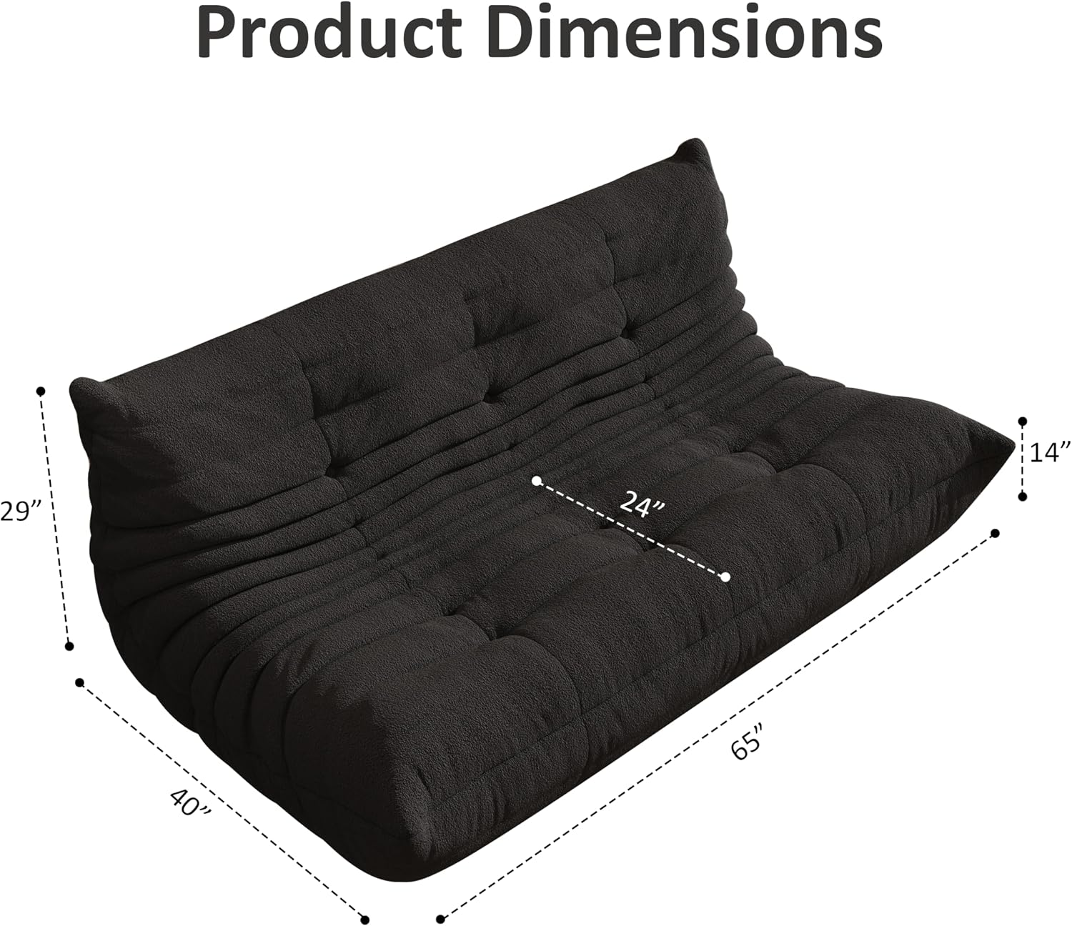 Bean Bag Chair, Cozy Memory Foam Bean Bag Chairs for Adults, Comfy Fireside Accent Chair Lazy Floor Chair for Gaming Bedroom Living Room (Black, 3-Seater)