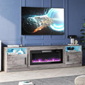 TAVATA Fireplace TV Stand, 80 inch TV Stands for Living Room with 36' Fireplace, Modern Entertainment Center with LED Light for TVs Up to 90', Media Console with Highlight Storage Cabinets (Grey)