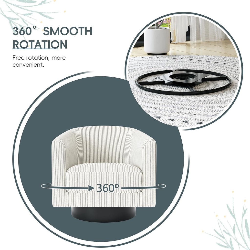 Swivel Accent Chairs Set of 2, 360° Bucket Chair, Modern Upholstered Barrel Armchair, Comfy Corduroy Single Sofa for Living Room Bedroom, Beige