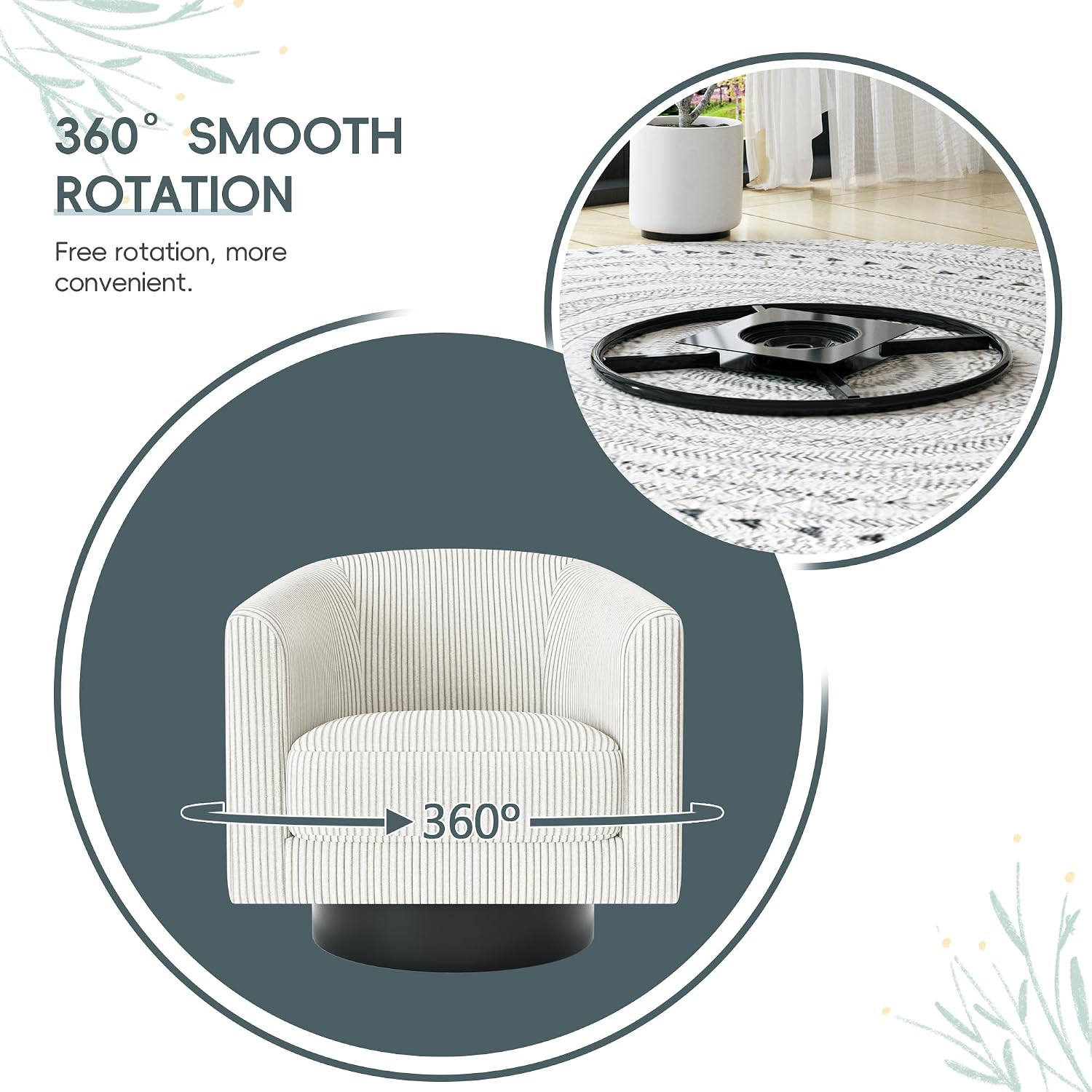 Swivel Accent Chairs Set of 2, 360° Bucket Chair, Modern Upholstered Barrel Armchair, Comfy Corduroy Single Sofa for Living Room Bedroom, Beige