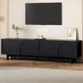 ON-TREND Graceful TV Stand with Arch Cabinets for TVs Up to 78'', Minimalist Entertainment Center with Solid Wood Legs, Practical Media Console with Adjustable Shelves for Living Room, Black
